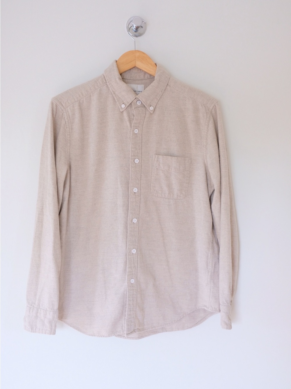 American Eagle 100% Cotton Tan Heathered Flannel Button-Down Men’s Medium Cozy